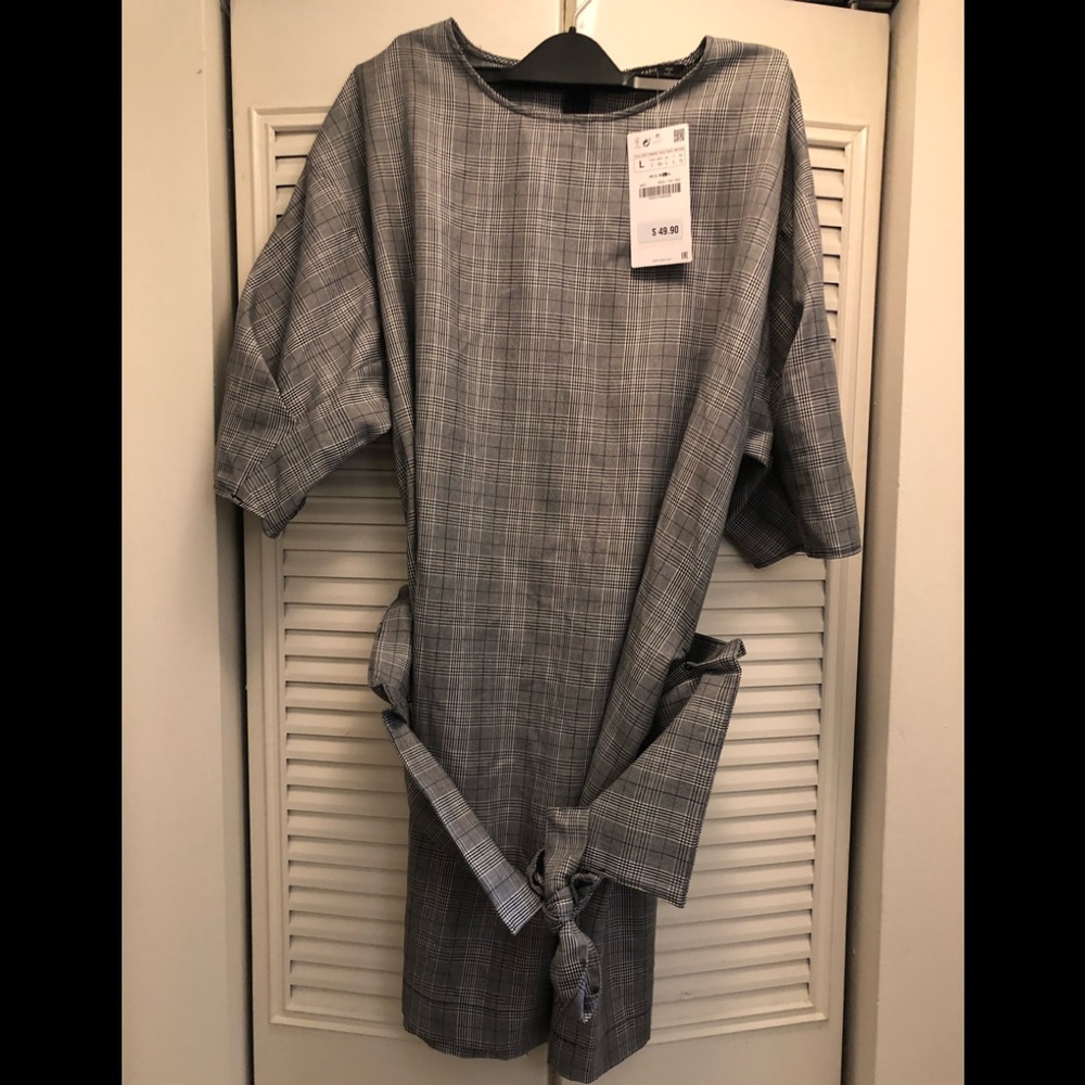 Check dress with belt